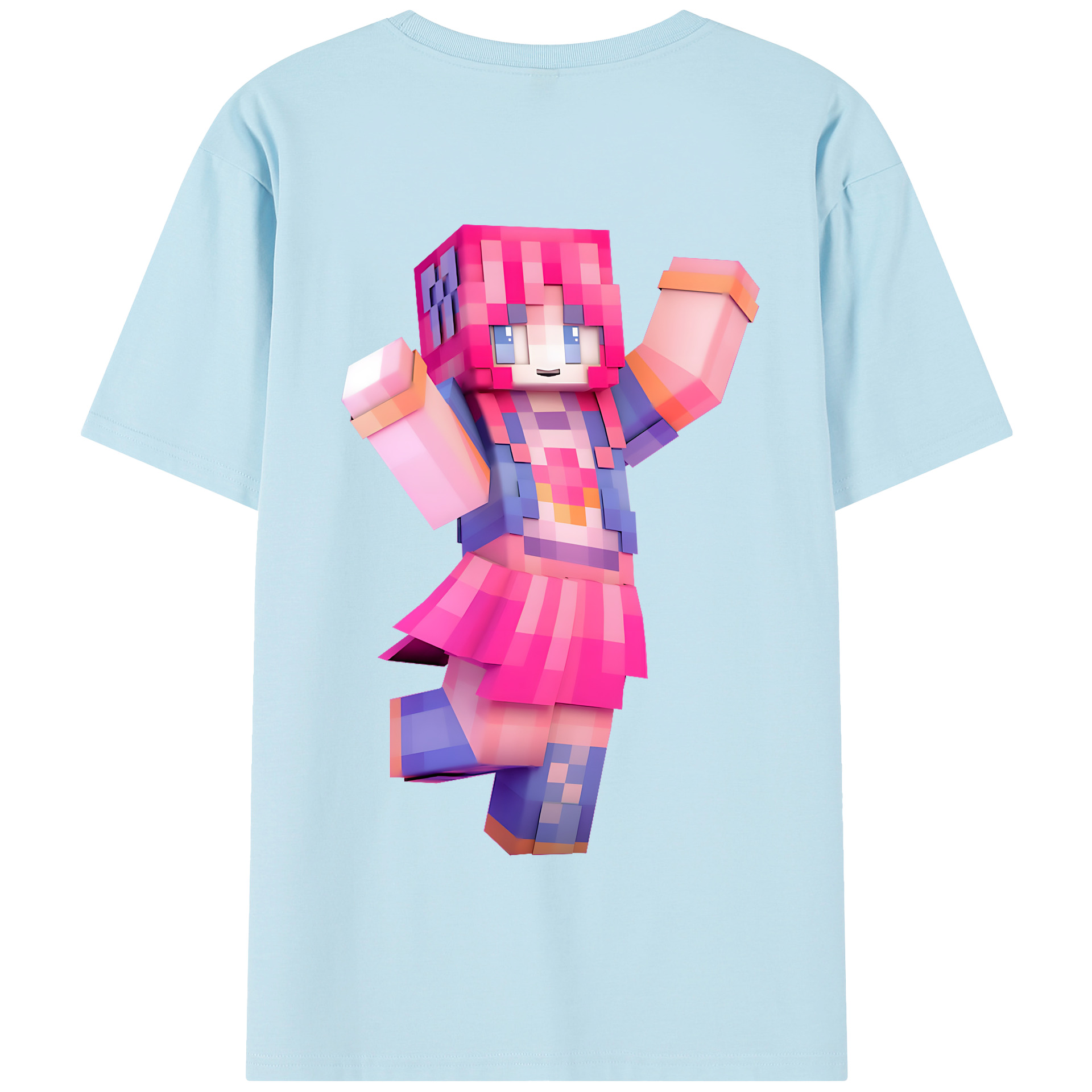 （画像用） マインクラフト ブロックの世界 Minecraft MC Block world 綿100％半袖Tシャツ（背面プリント）